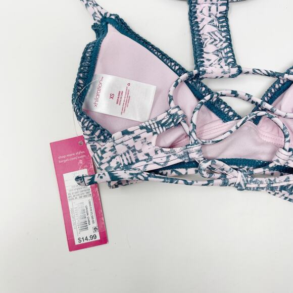 New Xhilaration XSmall Pink Blue Tribal Print Halter Bikini Top S Hipster Bottom - Picture 6 of 13